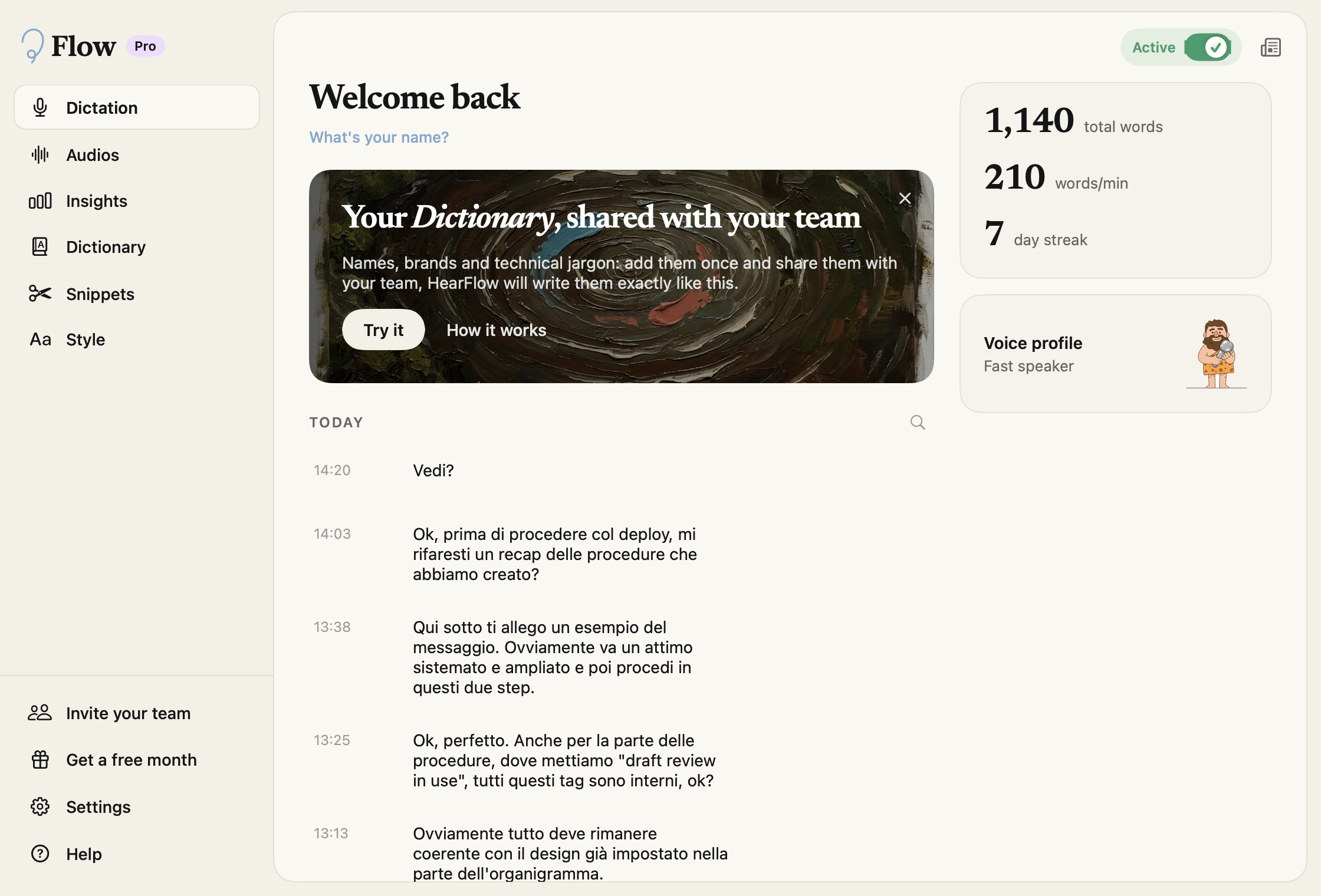 HearFlow Mac app — Dictation